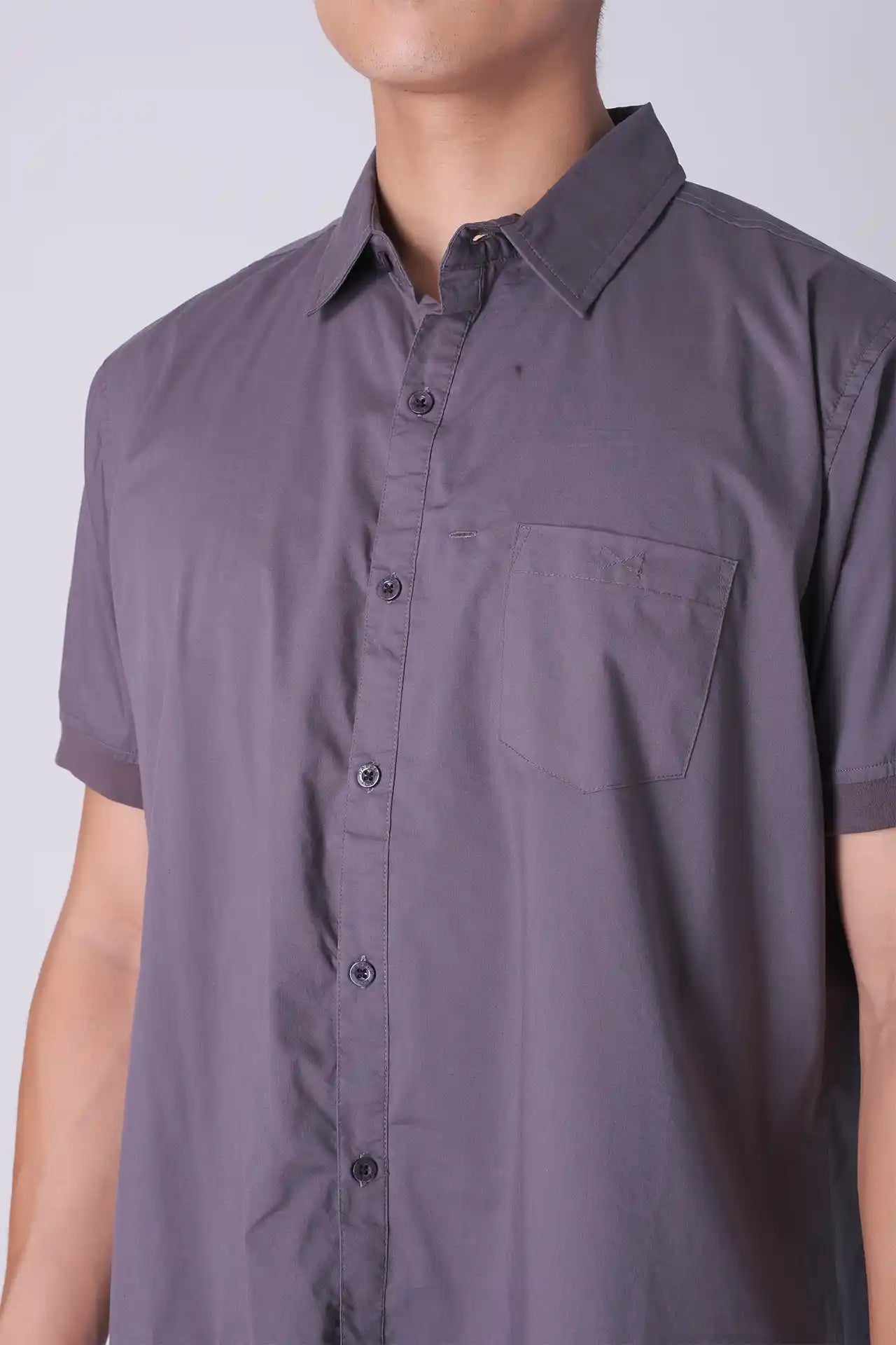 SPW0018 - Lightweight Stretch Oxford Short Sleeve Button-up Shirt - Charcoal Grey