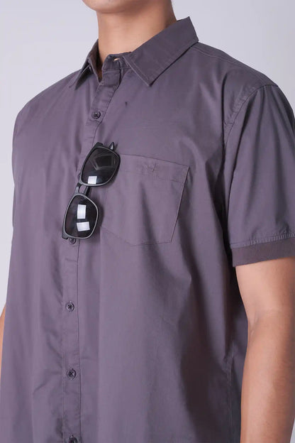 SPW0018 - Lightweight Stretch Oxford Short Sleeve Button-up Shirt - Charcoal Grey