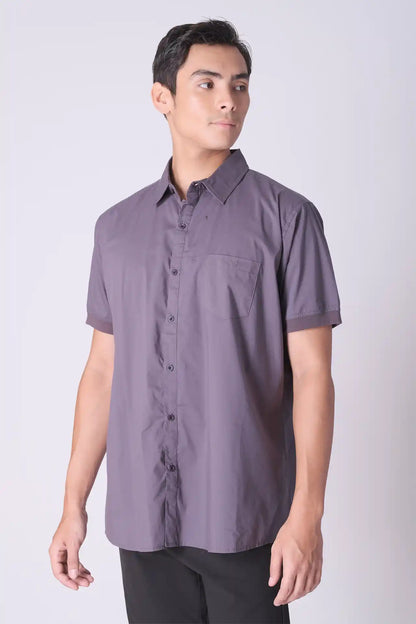 SPW0018 - Lightweight Stretch Oxford Short Sleeve Button-up Shirt - Charcoal Grey