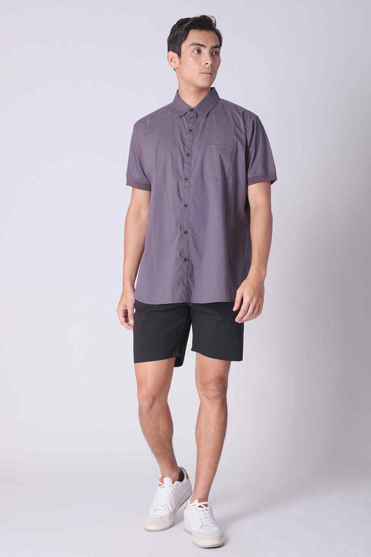 SPW0018 - Lightweight Stretch Oxford Short Sleeve Button-up Shirt - Charcoal Grey