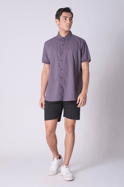 SPW0018 - Lightweight Stretch Oxford Short Sleeve Button-up Shirt - Charcoal Grey