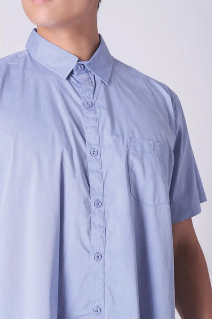 SPW0020 - Lightweight Stretch Oxford Short Sleeve Button-up Resort Shirt - Blue