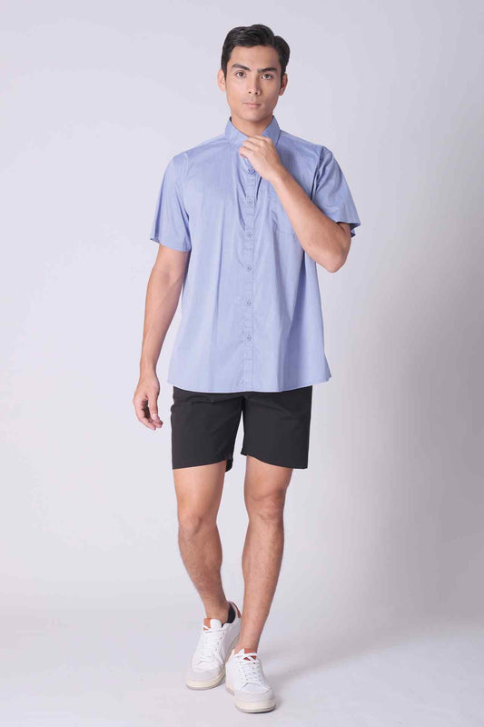 SPW0020 - Lightweight Stretch Oxford Essential Short Sleeve Button-up Shirt - Blue