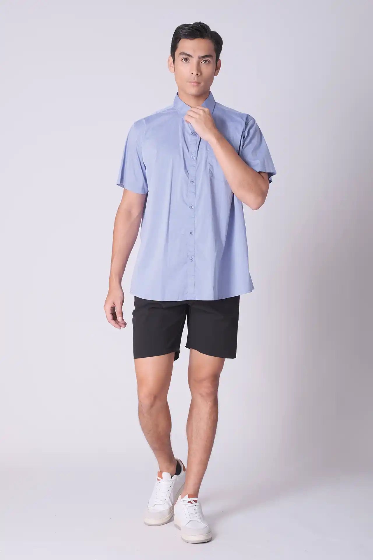 SPW0020 - Lightweight Stretch Oxford Short Sleeve Button-up Resort Shirt - Blue