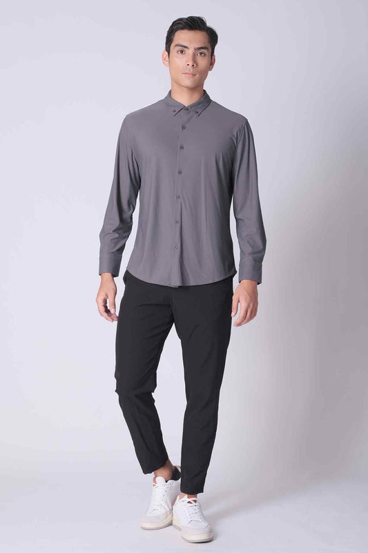 SPW0024 - Performance Stretch Pique Long Sleeve Button Down Shirt - Mid Grey