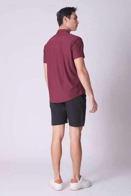 SPW0025 - Performance Stretch Pique Short Sleeve Button Down Shirt - Burgundy