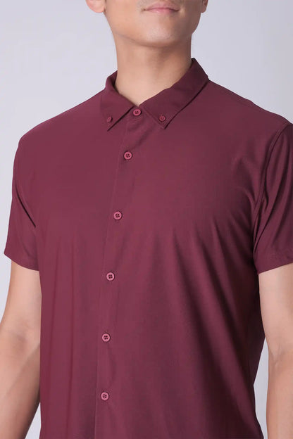 SPW0025 - Performance Stretch Pique Short Sleeve Button Down Shirt - Burgundy