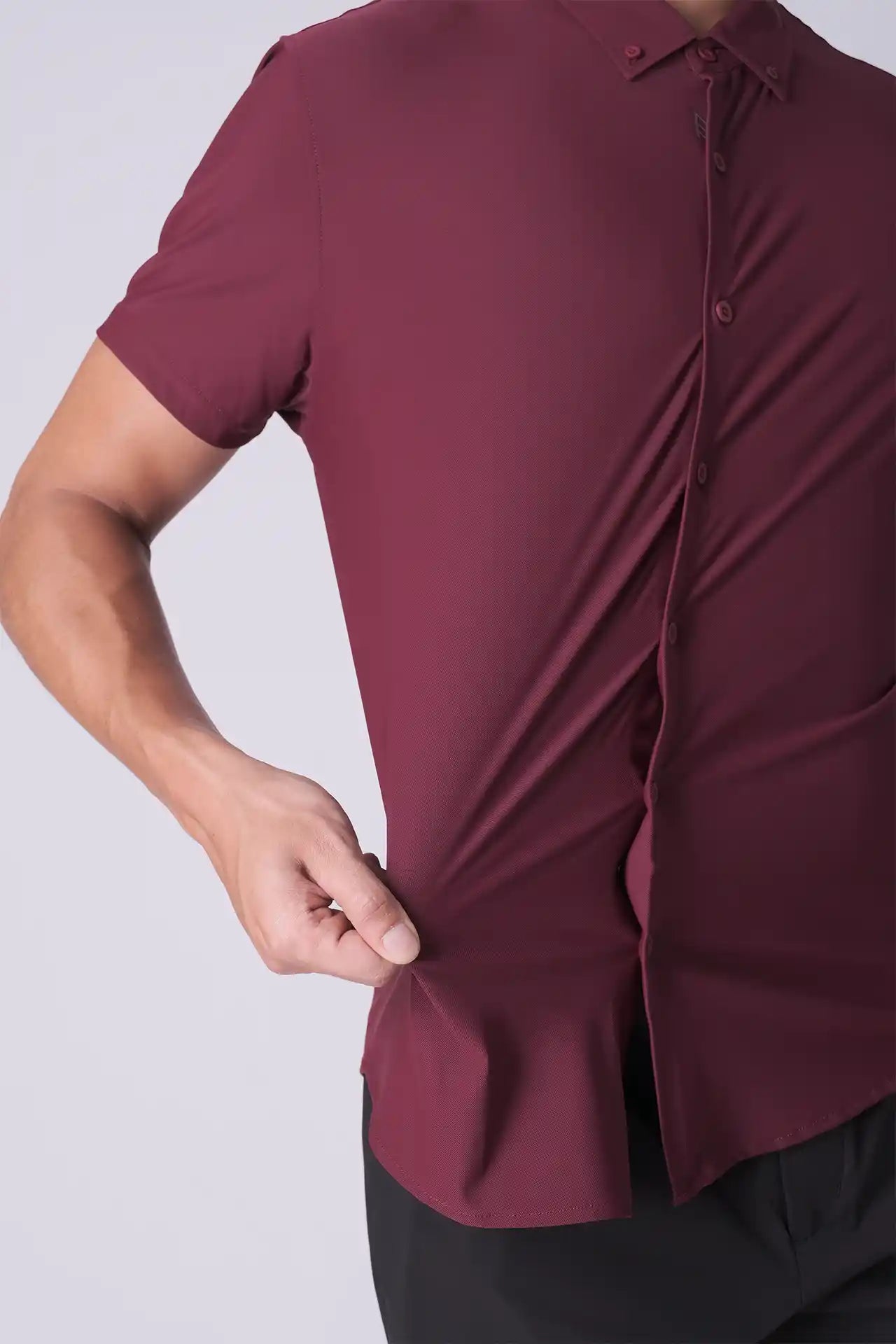 SPW0025 - Performance Stretch Pique Short Sleeve Button Down Shirt - Burgundy