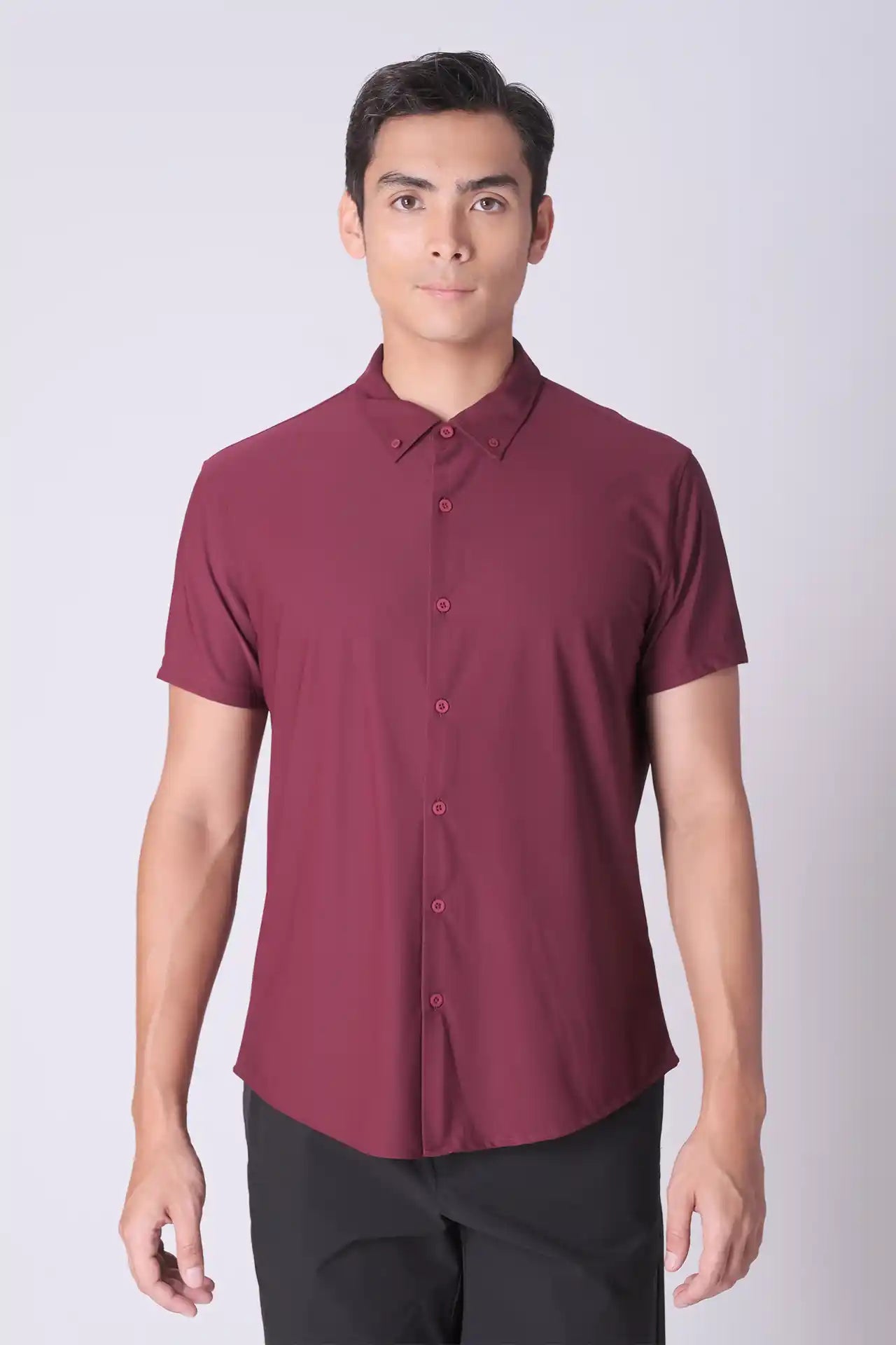 SPW0025 - Performance Stretch Pique Short Sleeve Button Down Shirt - Burgundy