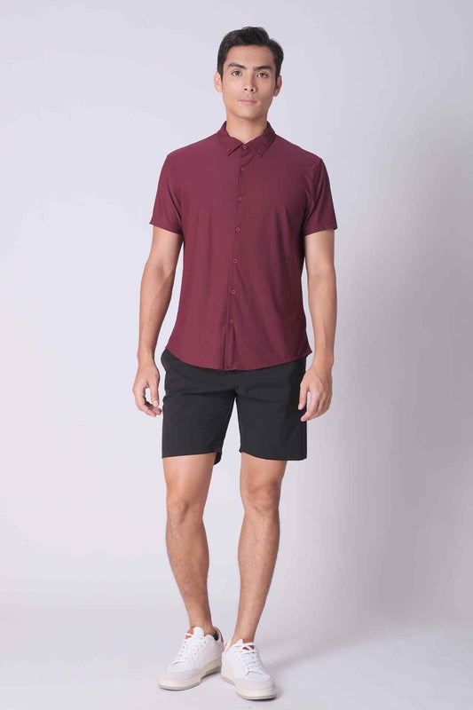 SPW0025 - Performance Pique Short Sleeve Button Down Shirt - Burgundy