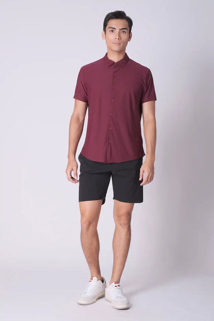 SPW0025 - Performance Stretch Pique Short Sleeve Button Down Shirt - Burgundy